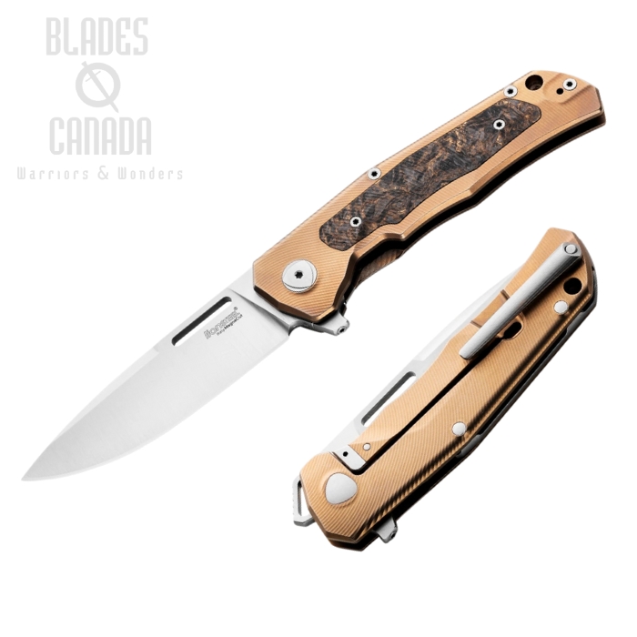 Lion Steel Q4ttro Flipper Folding Knife, MagnaCut, Titanium Bronze/CF, Q4 BR